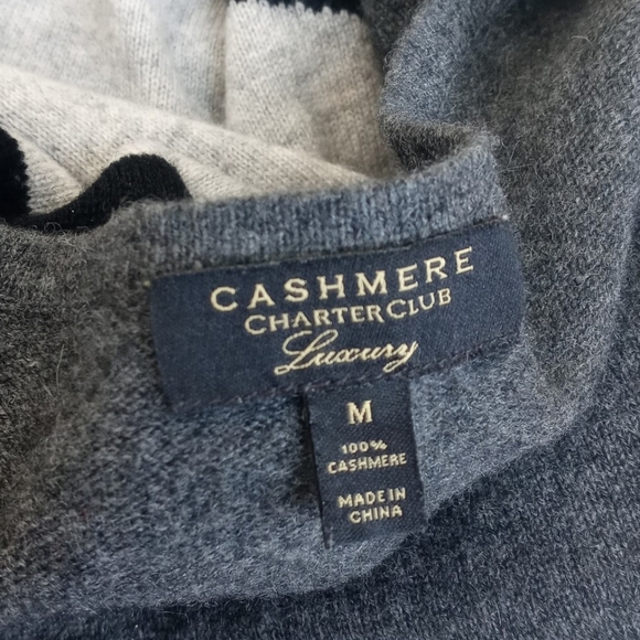 Charter Club Cashmere Royal Blue Heathered Greys Black Abstract Motif Sweater - Picture 10 of 15